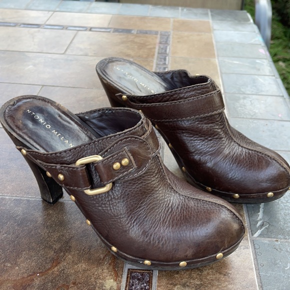 Antonio Melani Pacific Platform Mules are a Dark Brown Leather - Picture 2 of 7